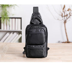 Cool Black Nylon Men's Sling Bag Chest Bag Nylon One shoulder Backpack Sling Pack For Men - iwalletsmen
