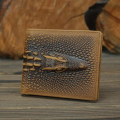 Cool Brown Crocodile Pattern Leather Bifold Small Wallet Leather Mens Brown Billfold Small Wallet Front Pocket Wallet For Men - iwalletsmen