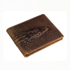 Cool Brown Crocodile Pattern Leather Bifold Small Wallet Leather Mens Brown Billfold Small Wallet Front Pocket Wallet For Men - iwalletsmen