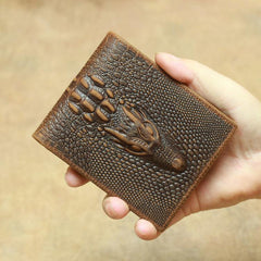 Cool Brown Crocodile Pattern Leather Bifold Small Wallet Leather Mens Brown Billfold Small Wallet Front Pocket Wallet For Men - iwalletsmen