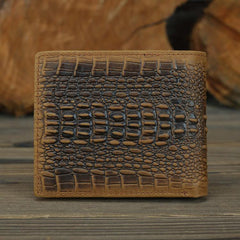 Cool Brown Crocodile Pattern Leather Bifold Small Wallet Leather Mens Brown Billfold Small Wallet Front Pocket Wallet For Men - iwalletsmen