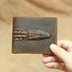 Cool Brown Crocodile Pattern Leather Bifold Small Wallet Leather Mens Brown Billfold Small Wallet Front Pocket Wallet For Men - iwalletsmen