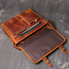 Cool Brown LEATHER MENS 12'' Side BAG COURIER BAG Brown MESSENGER BAG FOR MEN - iwalletsmen