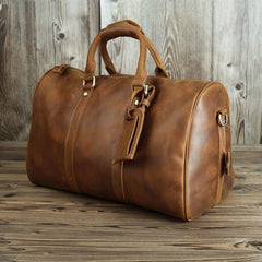 Brown Leather Men's 14 inches Overnight Bag Travel Bag Luggage Weekender Bag For Men - iwalletsmen