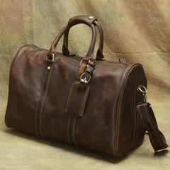 Brown Leather Men's 14 inches Overnight Bag Travel Bag Luggage Weekender Bag For Men - iwalletsmen