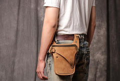 Cool Tan Men's Motorcycle Belt Pouch Belt Bag Leather Drop Leg Bag Waist Bag For Men - iwalletsmen