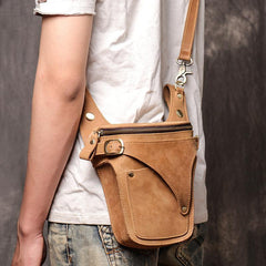 Cool Tan Men's Motorcycle Belt Pouch Belt Bag Leather Drop Leg Bag Waist Bag For Men - iwalletsmen