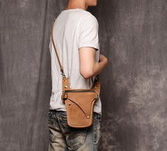 Cool Tan Men's Motorcycle Belt Pouch Belt Bag Leather Drop Leg Bag Waist Bag For Men - iwalletsmen