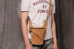 Cool Tan Men's Motorcycle Belt Pouch Belt Bag Leather Drop Leg Bag Waist Bag For Men - iwalletsmen