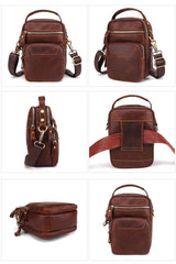 Brown Leather Men's Vertical Small Courier Bag Belt Pouch Mini Messenger Bag Belt Bag For Men - iwalletsmen