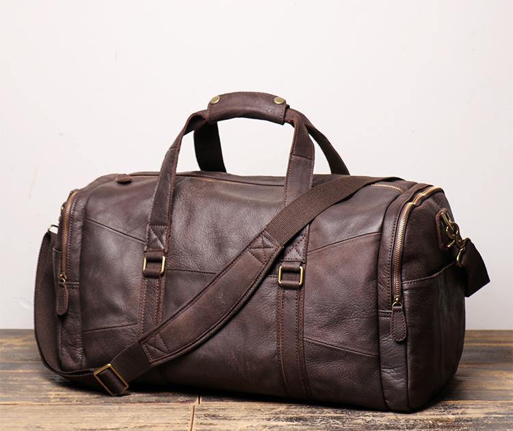 Cool Brown Leather Mens  16" Large Weekender Bag Sport Travel Bag Duffle Bag for Men - iwalletsmen