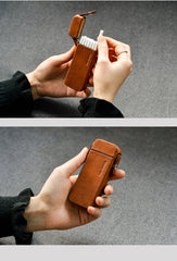 Cool Brown Leather Mens 20pcs 100s Cigarette Holder Case Cool Custom Cigarette Case for Men