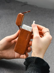 Cool Brown Leather Mens 20pcs 100s Cigarette Holder Case Cool Custom Cigarette Case for Men