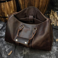 Cool Brown Leather Mens Weekender Bag Dark Coffee Travel Duffle Bag for Men - iwalletsmen