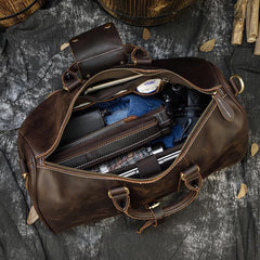 Cool Brown Leather Mens Weekender Bag Dark Coffee Travel Duffle Bag for Men - iwalletsmen