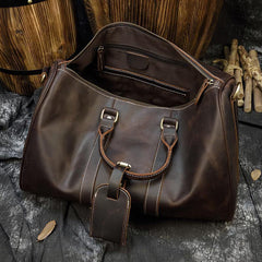 Cool Brown Leather Mens Weekender Bag Dark Coffee Travel Duffle Bag for Men - iwalletsmen