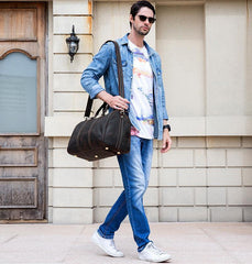 Cool Brown Leather Mens Weekender Bag Dark Coffee Travel Duffle Bag for Men - iwalletsmen