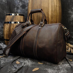 Cool Brown Leather Mens Weekender Bag Dark Coffee Travel Duffle Bag for Men - iwalletsmen