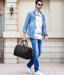 Cool Brown Leather Mens Weekender Bag Dark Coffee Travel Duffle Bag for Men - iwalletsmen