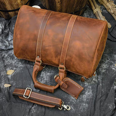 Cool Brown Leather Mens Weekender Bag Dark Coffee Travel Duffle Bag for Men - iwalletsmen