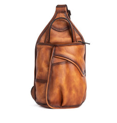 Cool Brown Leather Sling Bag Men's Sling Pack Chest Bag Crossbody Pack For Men