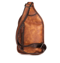 Cool Brown Leather Sling Bag Men's Sling Pack Chest Bag Crossbody Pack For Men