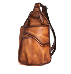 Cool Brown Leather Sling Bag Men's Sling Pack Chest Bag Crossbody Pack For Men