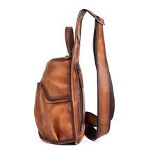 Cool Brown Leather Sling Bag Men's Sling Pack Chest Bag Crossbody Pack For Men