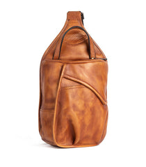 Cool Brown Leather Sling Bag Men's Sling Pack Chest Bag Crossbody Pack For Men