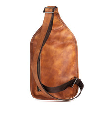 Cool Brown Leather Sling Bag Men's Sling Pack Chest Bag Crossbody Pack For Men