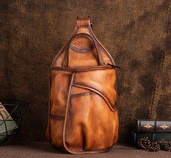 Cool Brown Leather Sling Bag Men's Sling Pack Chest Bag Crossbody Pack For Men