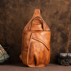 Cool Brown Leather Sling Bag Men's Sling Pack Chest Bag Crossbody Pack For Men