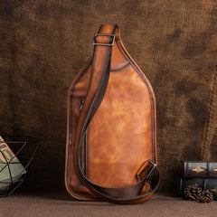 Cool Brown Leather Sling Bag Men's Sling Pack Chest Bag Crossbody Pack For Men