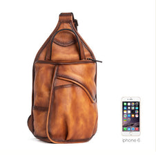 Cool Brown Leather Sling Bag Men's Sling Pack Chest Bag Crossbody Pack For Men