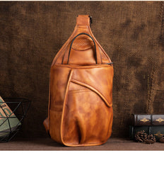 Cool Brown Leather Sling Bag Men's Sling Pack Chest Bag Crossbody Pack For Men