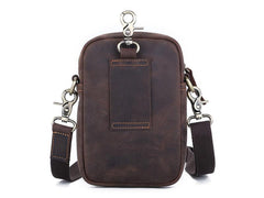 Brown Leather Small Waist Bag Belt Pouch Vertical Mini Shoulder Bag Belt Bag Side Bag For Men - iwalletsmen