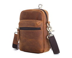Brown Leather Small Waist Bag Belt Pouch Vertical Mini Shoulder Bag Belt Bag Side Bag For Men - iwalletsmen