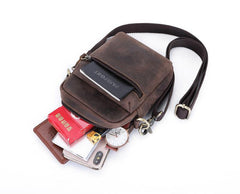 Brown Leather Small Waist Bag Belt Pouch Vertical Mini Shoulder Bag Belt Bag Side Bag For Men - iwalletsmen