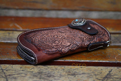 Cool Leather Tooled Biker Wallets Handmade Dragon&Skull Biker Chain Wallet for Men