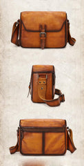 Cool Brown Men Leather Camera Side Bag Tan SLR Camera Leather Cube Messenger bag For Men - iwalletsmen