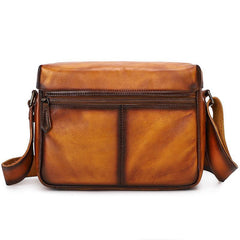 Cool Brown Men Leather Camera Side Bag Tan SLR Camera Leather Cube Messenger bag For Men - iwalletsmen