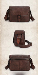 Cool Brown Men Leather Camera Side Bag Tan SLR Camera Leather Cube Messenger bag For Men - iwalletsmen