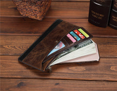 Vintage Coffee Mens Slim Leather Long Wallet One Slim Clutch Wallet for Men - iwalletsmen