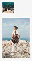 Waxed Canvas Leather Mens Large Backpack Canvas Travel Backpack Barrel Travel Backpacks for Men - iwalletsmen