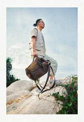 Waxed Canvas Leather Mens Large Backpack Canvas Travel Backpack Barrel Travel Backpacks for Men - iwalletsmen