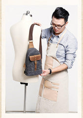 Canvas Leather Mens Sling Backpack Black Chest Bag Sling Pack Sling Bag For Men - iwalletsmen