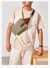 Cool Canvas Leather Mens Sling Pack Chest Bag Canvas Sling Backpack Sling Bag For Men - iwalletsmen