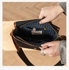 Vintage Black Nylon Leather Mens Small Messenger Bag Courier Bag Postman Bag for Men - iwalletsmen