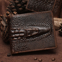 Cool Coffee Leather Billfold Crocodile Pattern Vertical Leather Mens Small Wallet For Men