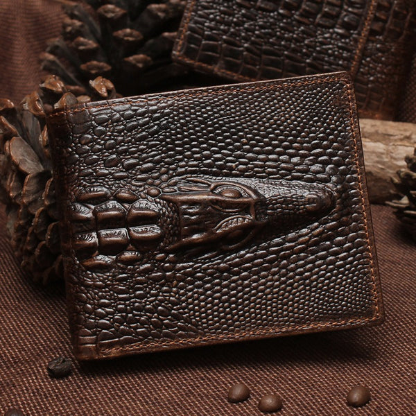 Cool Coffee Leather Billfold Crocodile Pattern Leather Mens Small Wallet For Men